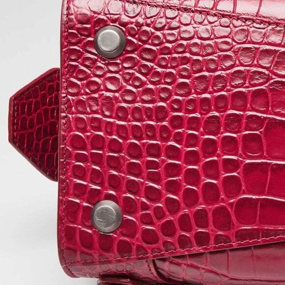 Balenciaga Raspberry Croc Embossed Calfskin Leather Neo Classic Small City Bag - Picture 12 of 12